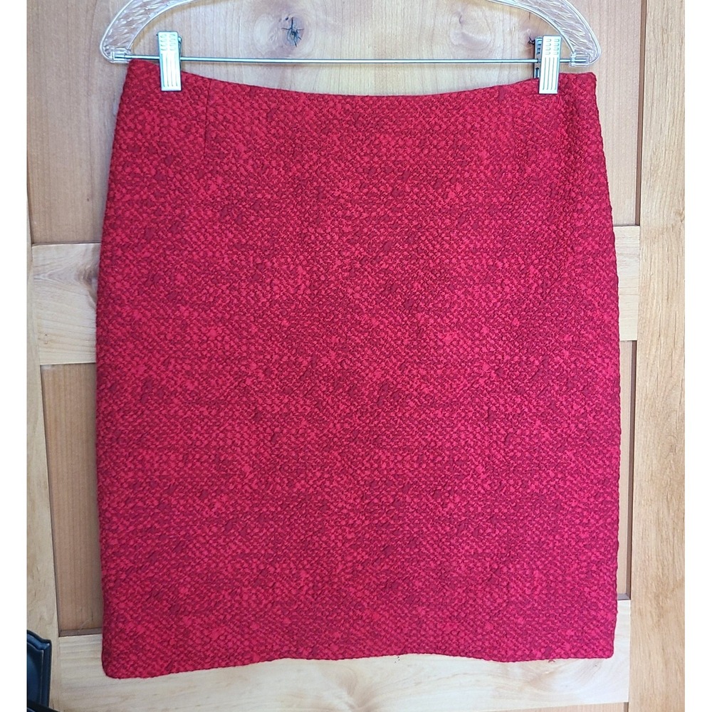 Akris Punto Sz 8 Red Textured Pencil Skirt Designer Tailored Minimalist Bright
